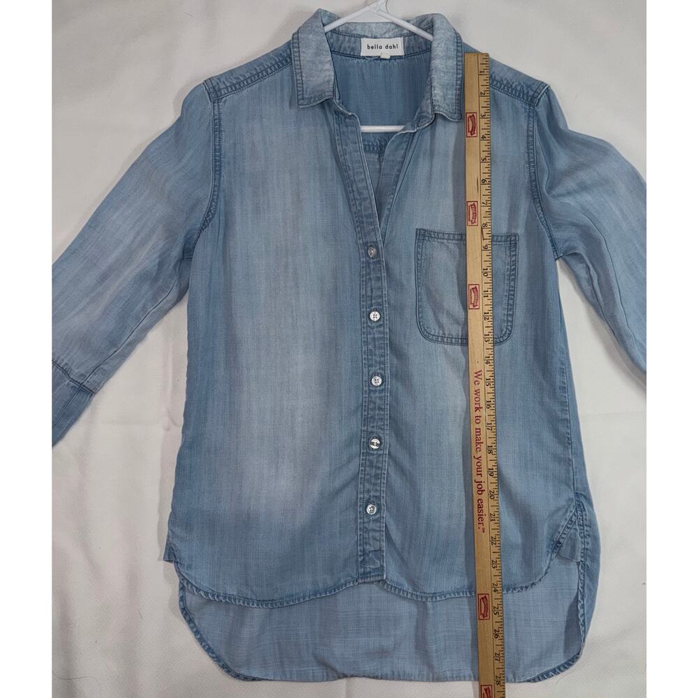 Bella Doll Lightweight Denim Soft Blue Button Up Long Sleeve Size Small - Picture 7 of 11